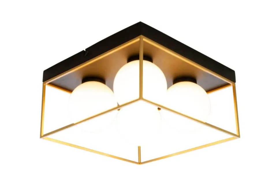 Aneta Lighting plafondi Astro 28 cm musta/kulta/opaalivalkoinen