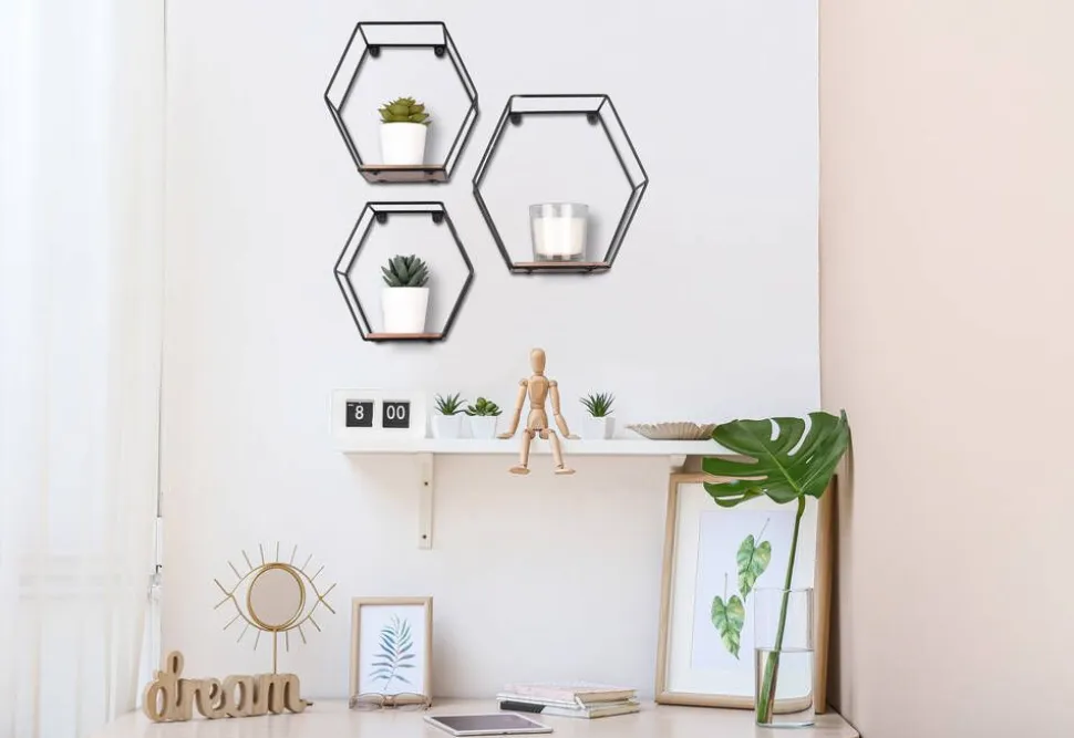 Mirrors and More seinähylly Chiara musta/puu 3-pack