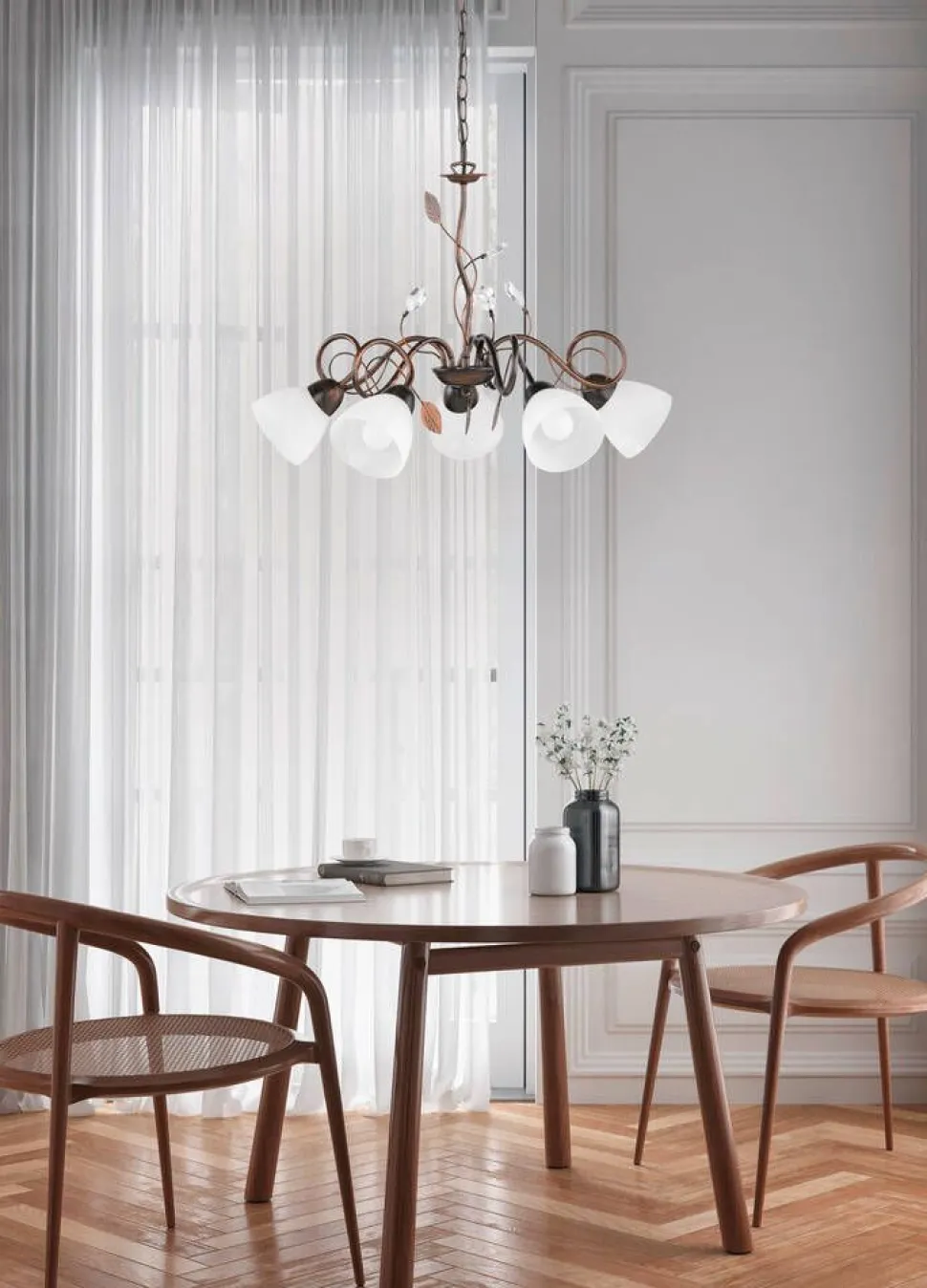 Trio Lighting kattokruunu Traditio 5-os E14 rustiikki