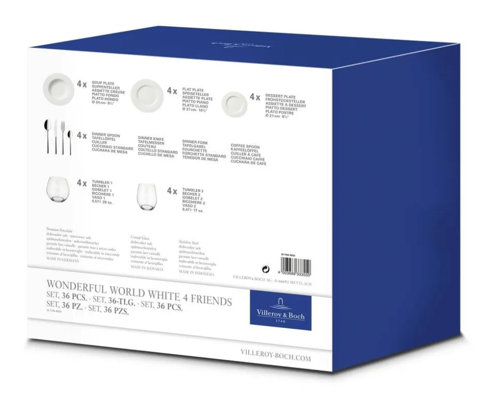 Villeroy&Boch Wonderful World Astiasto 4 hlö valkoinen 36-os.